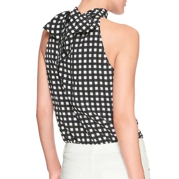 NWT Banana Republic Gingham PRINT BOW NECK HALTER TOP - Picture 2 of 9